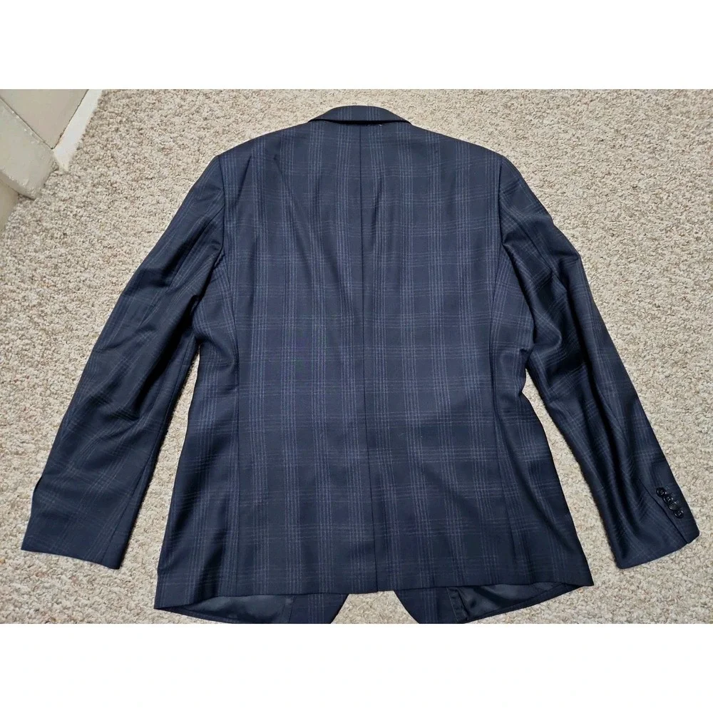 Banana Republic Slim Fit Navy Glen Plaid Marzotto Super 100s Wool Blazer 46 Long